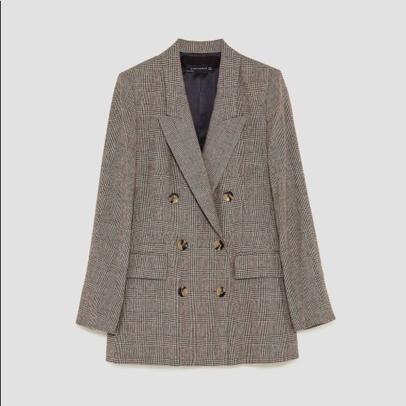 zara checked double breasted blazer